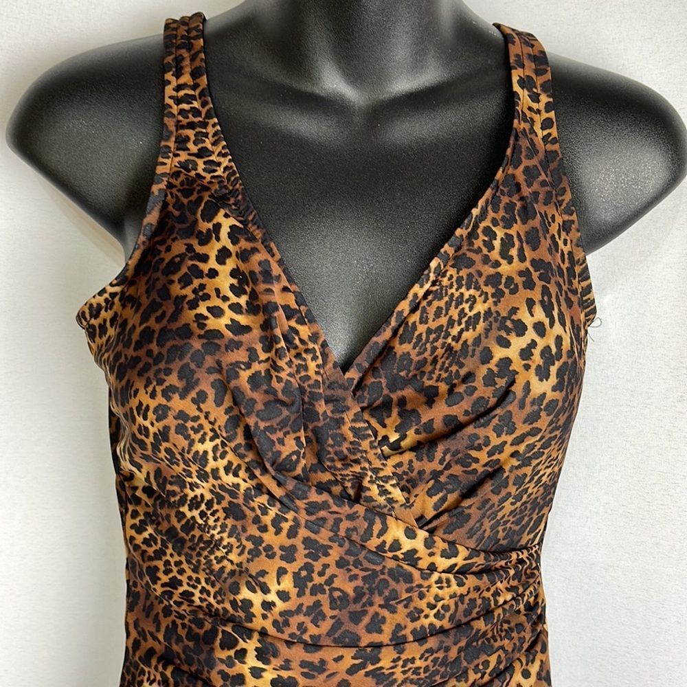 Swimslimmer One Piece Swimsuit Leopard Print Slimming Criss Cross Top Si…